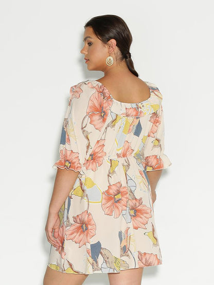 Floral Lantern Sleeve Dress