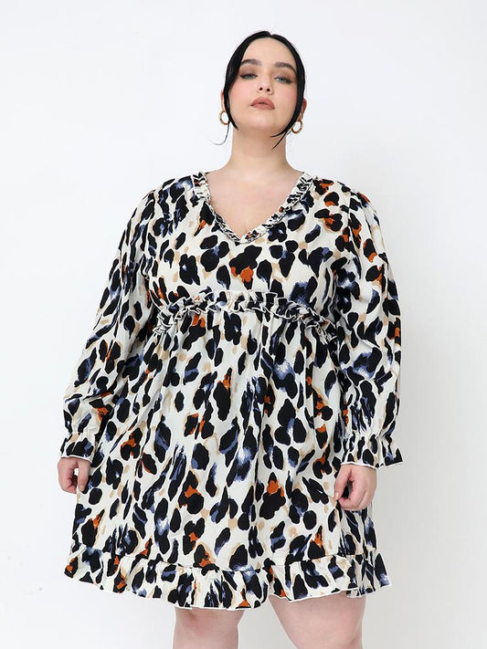 Leopard Print Ruffled Neckline Dess