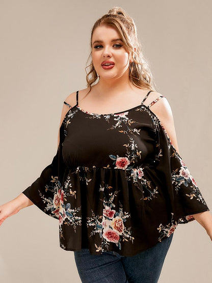 Floral Bell Sleeve Cold Shoulder Blouse