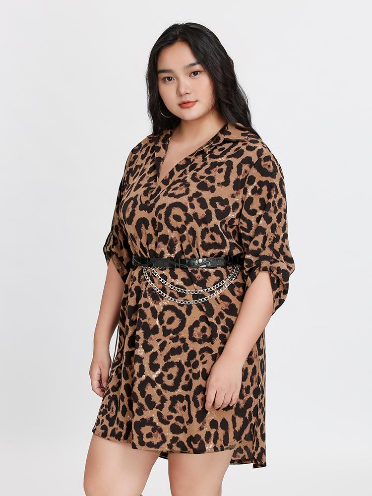 Leopard Print Shirt Dress (Belt Not Included)