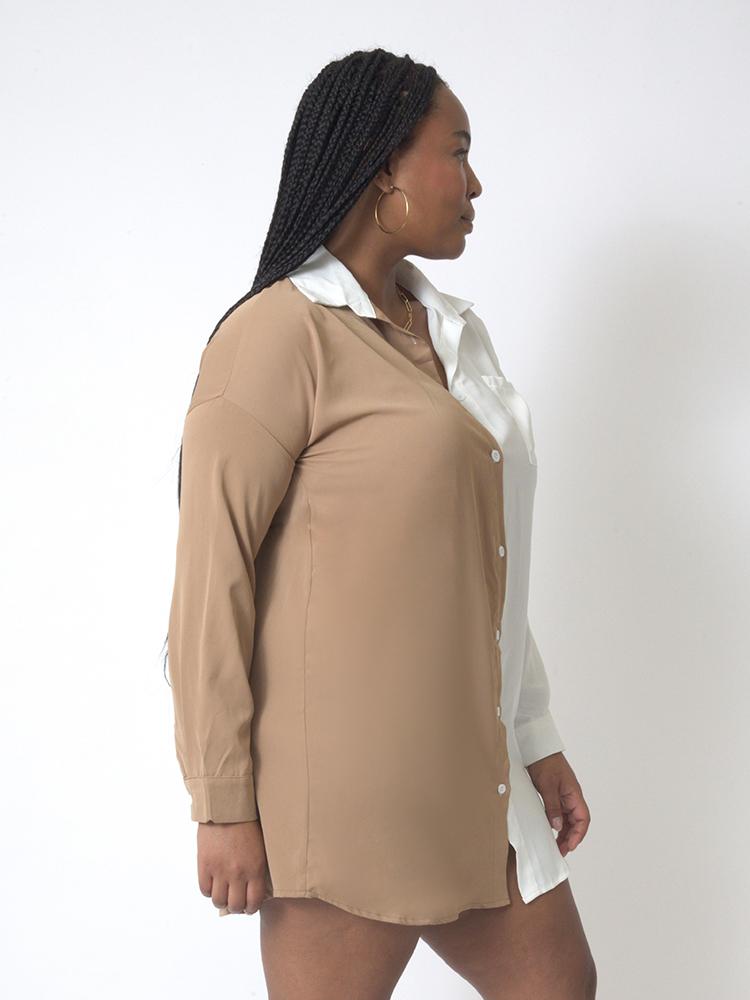 Color Block Button Through Blouse