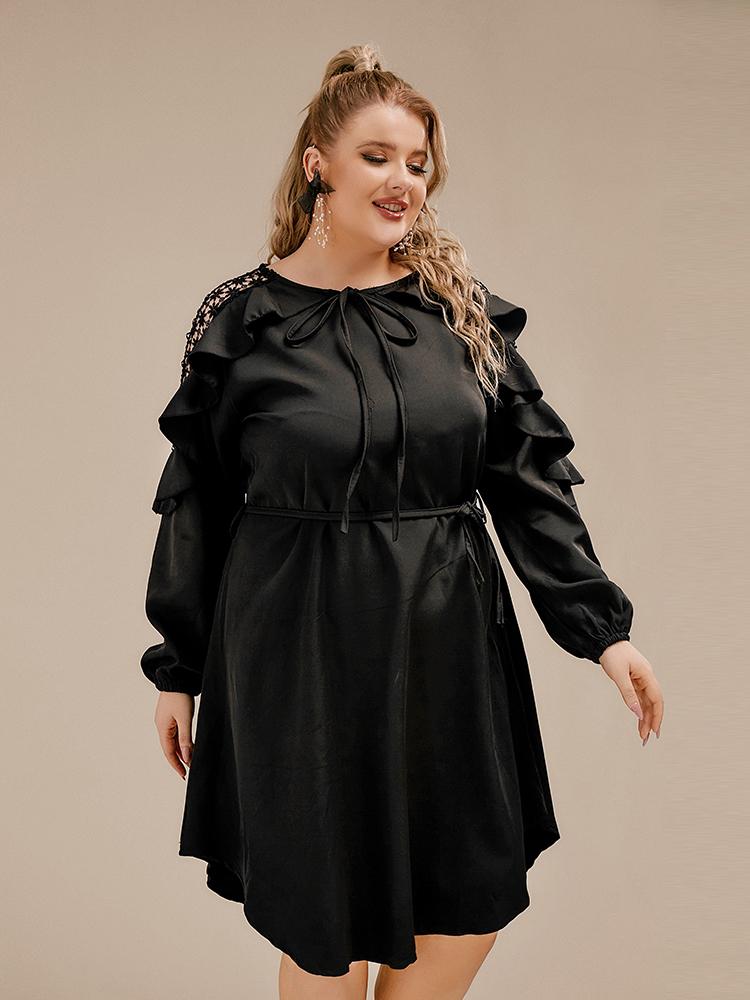 Floral Hollow Ruffled Irregular Hem Dress