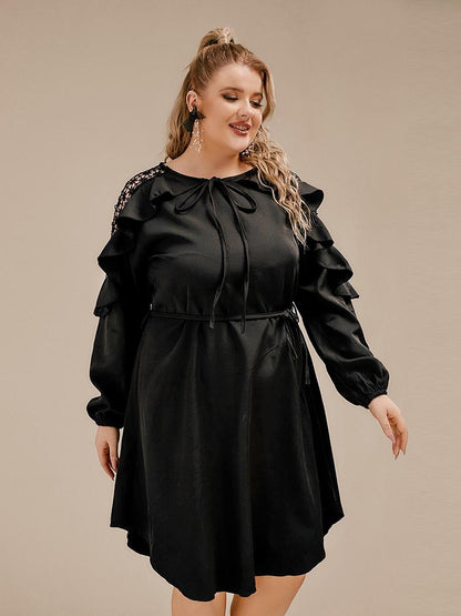 Floral Hollow Ruffled Irregular Hem Dress