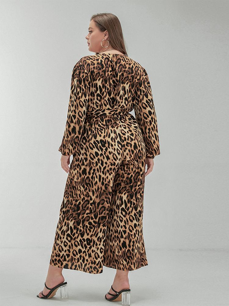 Leopard Lace-up V-neck Jumpsuit