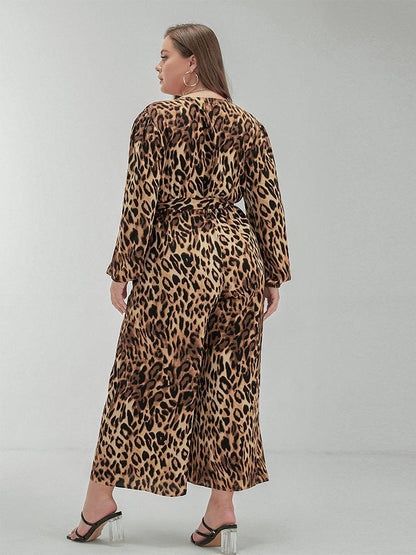 Leopard Lace-up V-neck Jumpsuit