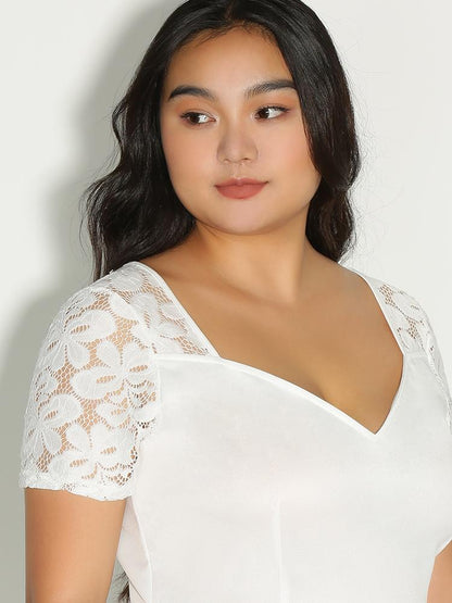 Lace Shoulder Ruffle Hem Dress