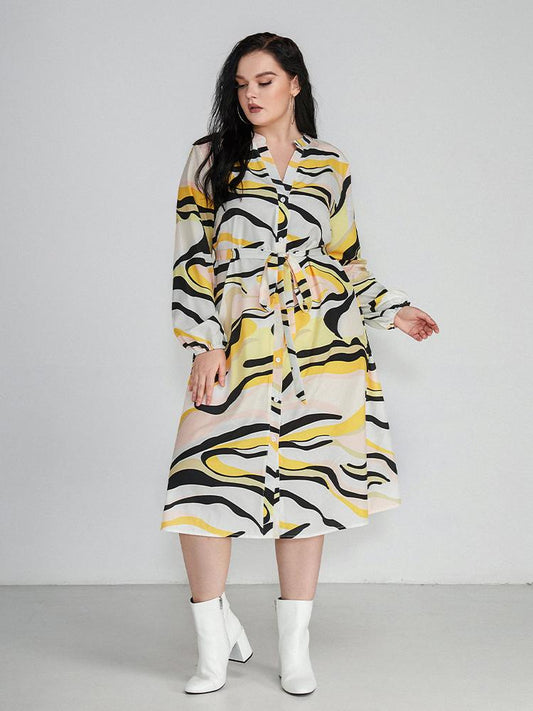 Abstract Print Knotted Waist Dress