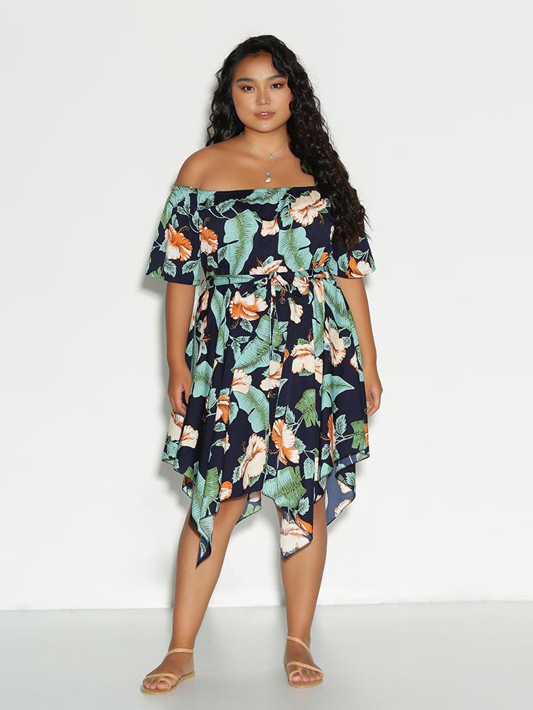 Floral Leaf Irregular Hem Dress