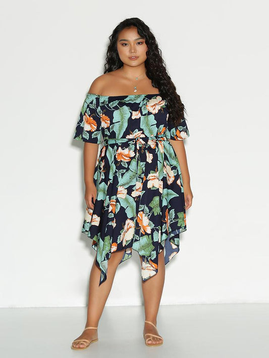 Floral Leaf Irregular Hem Dress