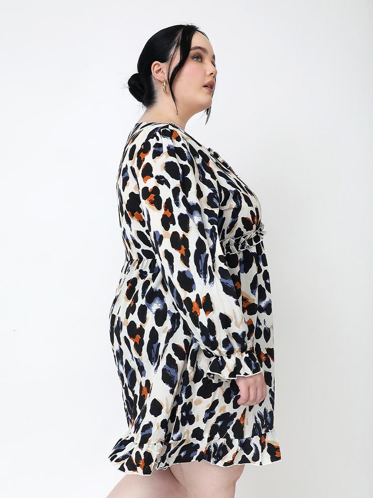 Leopard Print Ruffled Neckline Dess