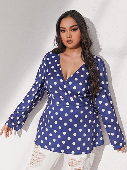 Polka Dot V-Neck Long Sleeve Top