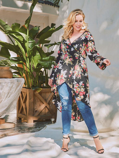 Floral Printed Wrap Irregular Dress