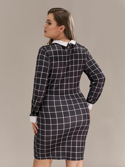 Plaid Lapel Collar Bodycon Dress