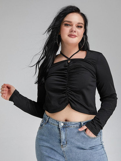 Shirred Keyhole Crop T-shirts