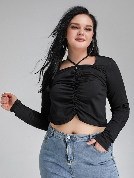Shirred Keyhole Crop T-shirts