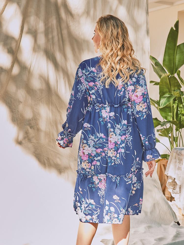 Floral Printed V-neck Midi Dress