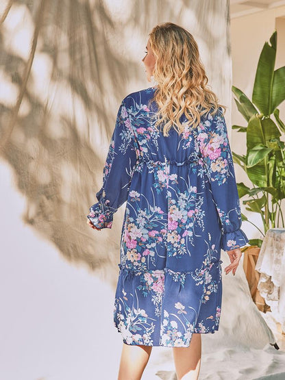 Floral Printed V-neck Midi Dress