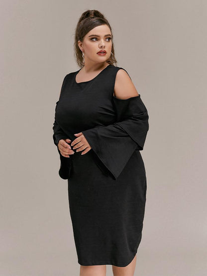Flared Sleeve Cold Shoulder Dress