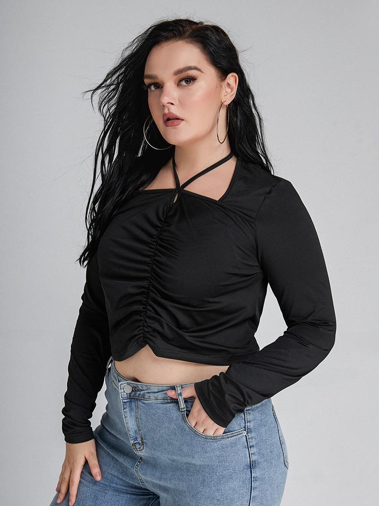 Shirred Keyhole Crop T-shirts