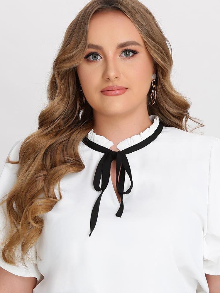 Knot Front Frill Trim Blouse