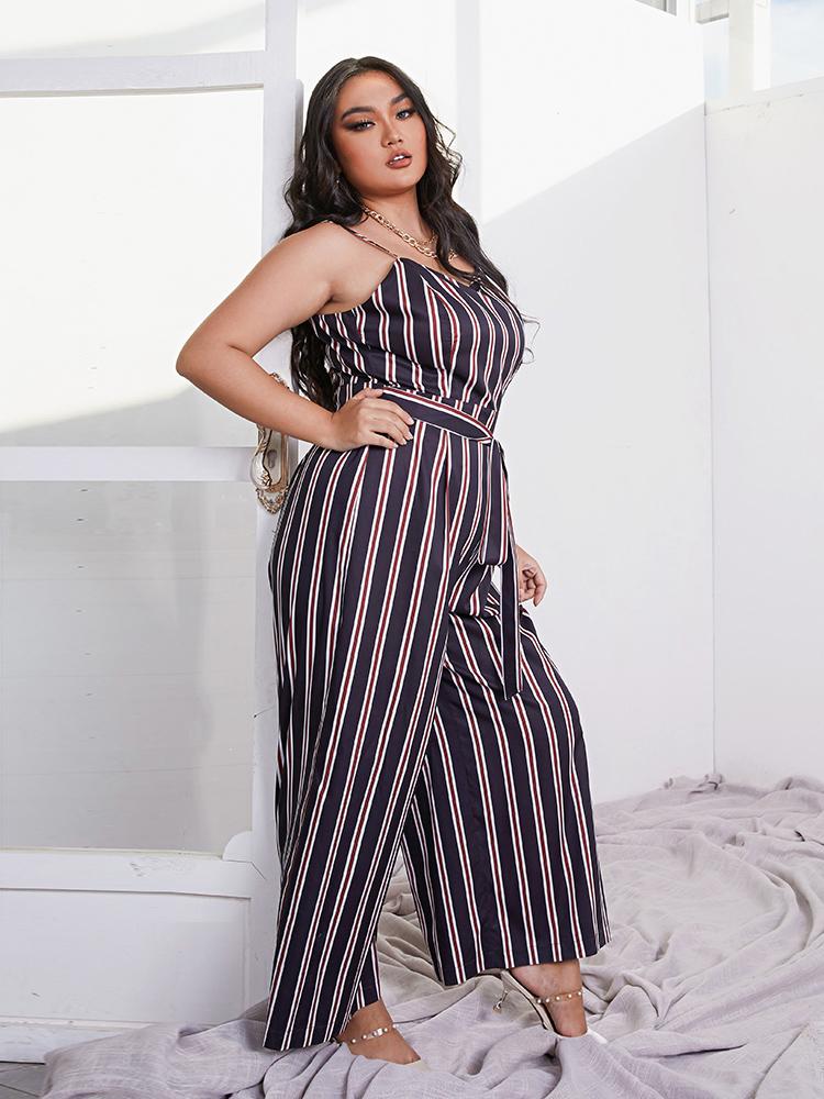 Striped Lace-up Suspender Jumpsuit