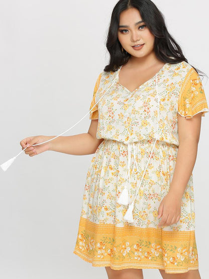 Tassels Ditsy Printed Dress