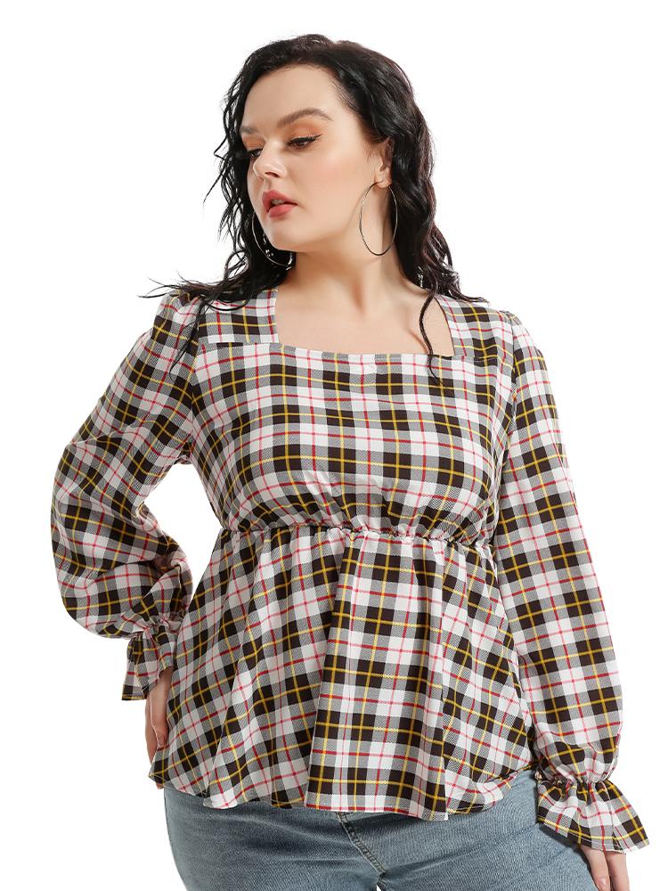 Plaid Long Sleeve Blouse