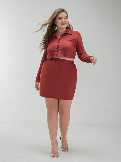 Solid Button Lapel Crop Top