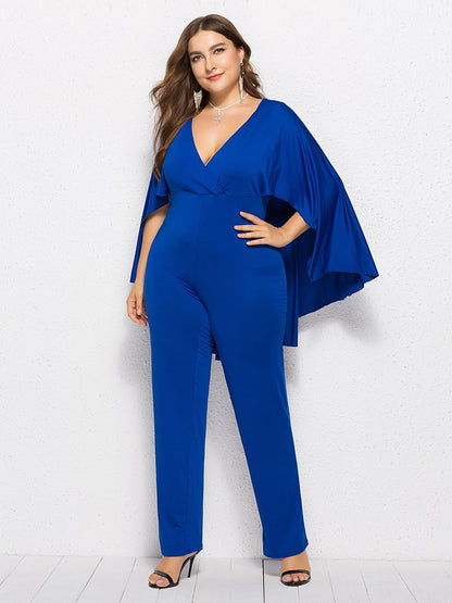 Bat Sleeve V-neck Solid Jumpsuit