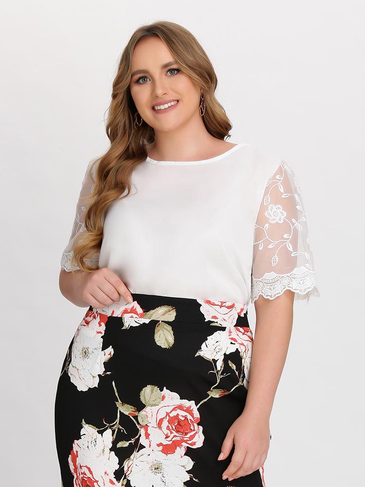 Lace Mesh Sleeve Blouse