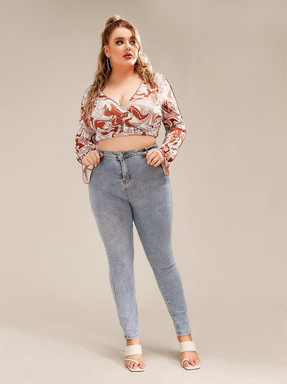 Water Ripple Deep V Surplice Neck Blouse