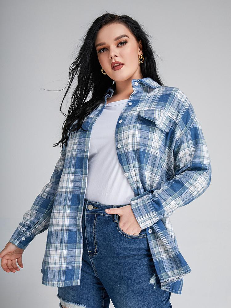 Plaid Lapel Collar Blouse