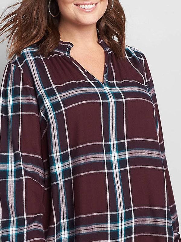 Plaid Stand Collar Blouse