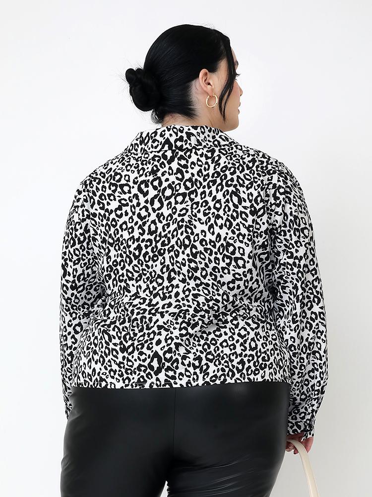 Black Leopard Print Lapel Collar Blouse