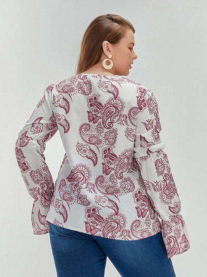 Floral Lantern Sleeve Round Neck Blouse
