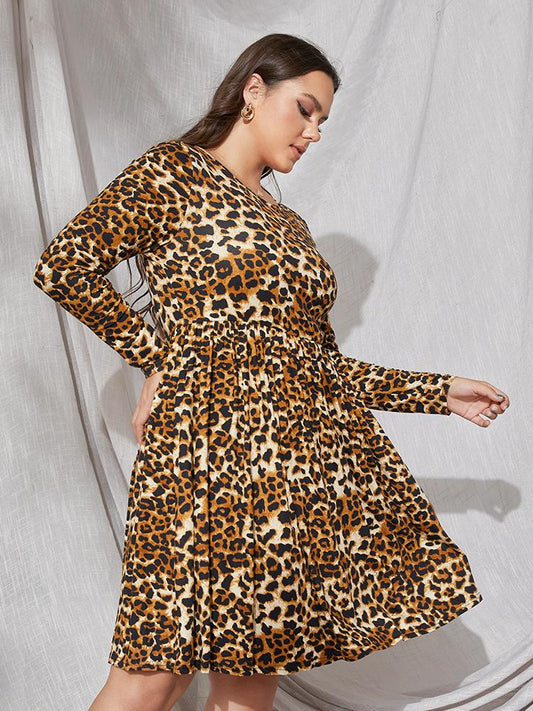 Leopard Print Long Sleeve Dress