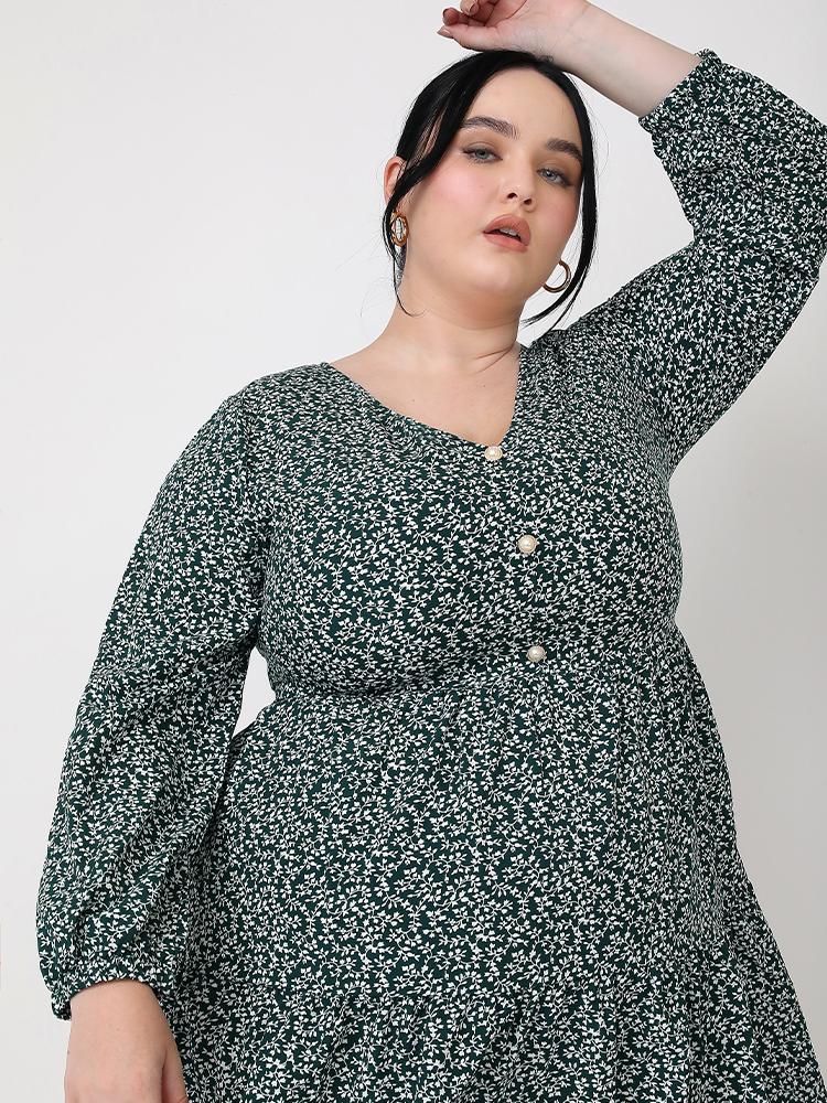 Floral V-Neck Ruffle Hem Dress