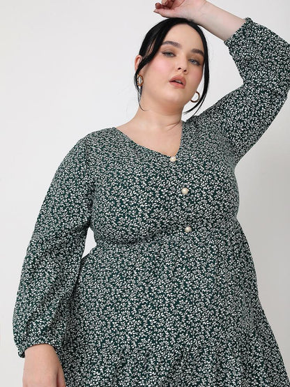 Floral V-Neck Ruffle Hem Dress