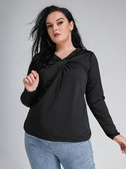 Front Twisted V-neck Long Sleeve T-Shirt