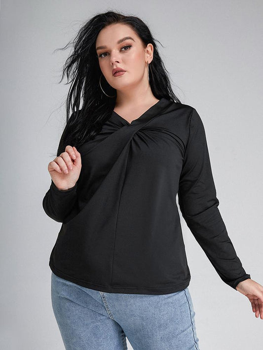 Front Twisted V-neck Long Sleeve T-Shirt