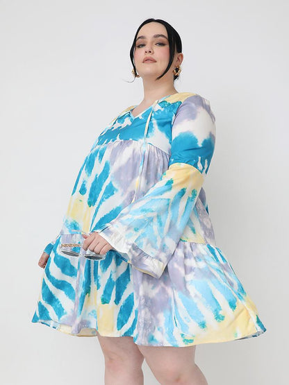 Tie Dye Flared Sleeve Loose Dress