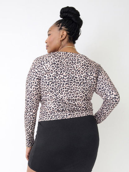 Leopard Print Square Neck Crop Blouse
