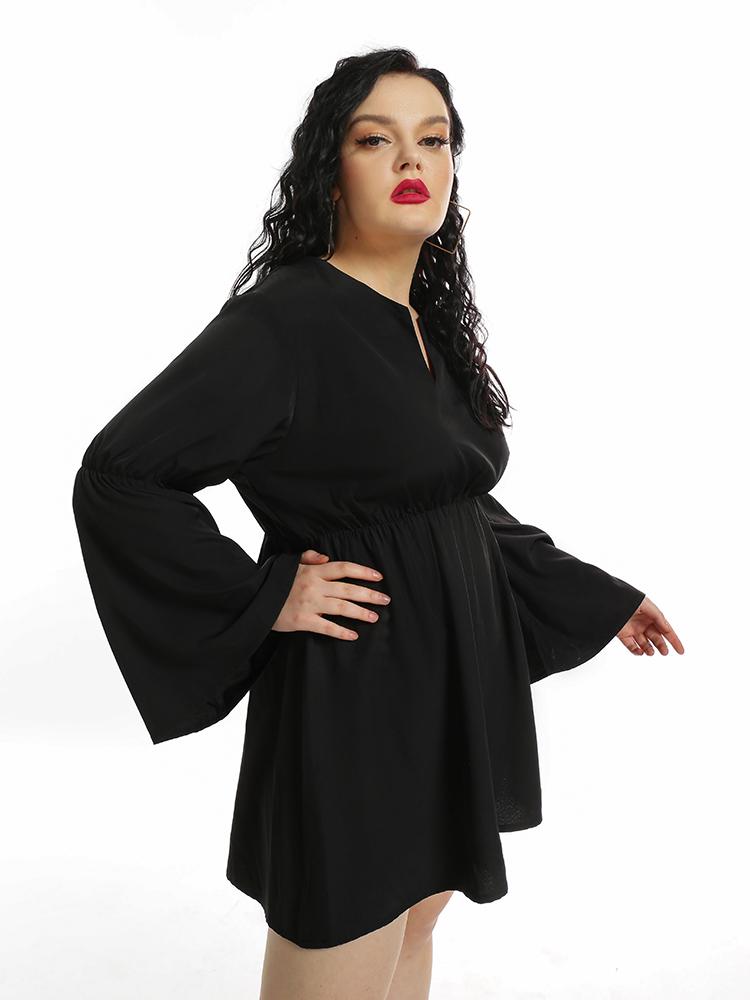 High Waist Flared Sleeve Dress