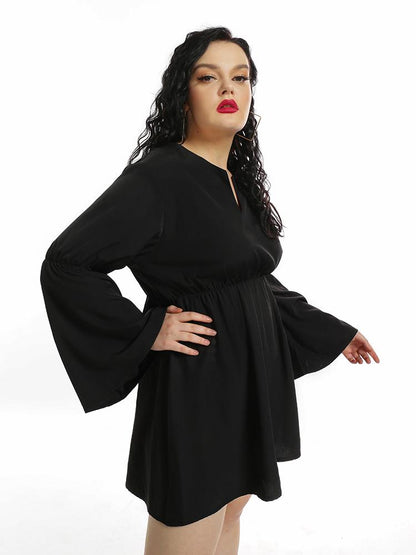 High Waist Flared Sleeve Dress