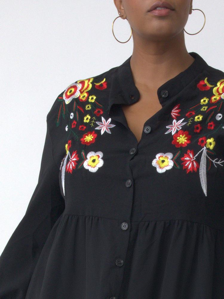 Embroidered Floral Sand Collar Dress