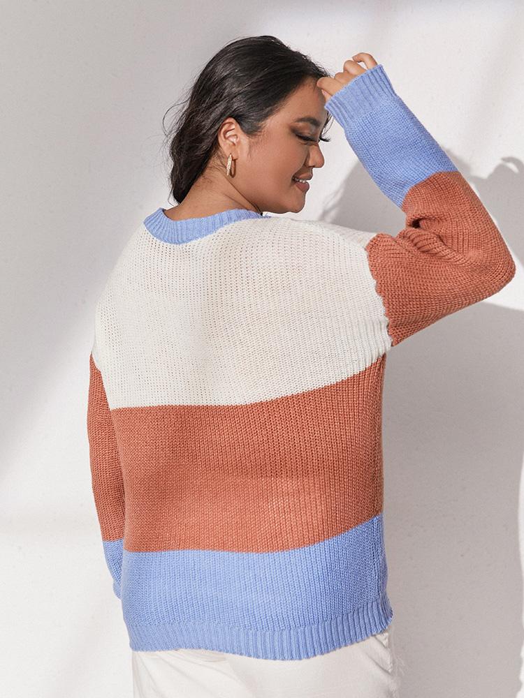 Contrast Stitching Crew Neck Sweater