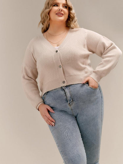 Button V-neck Crop Cardigan