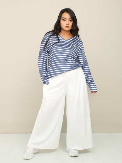 Blue Striped V-Neck T-Shirt