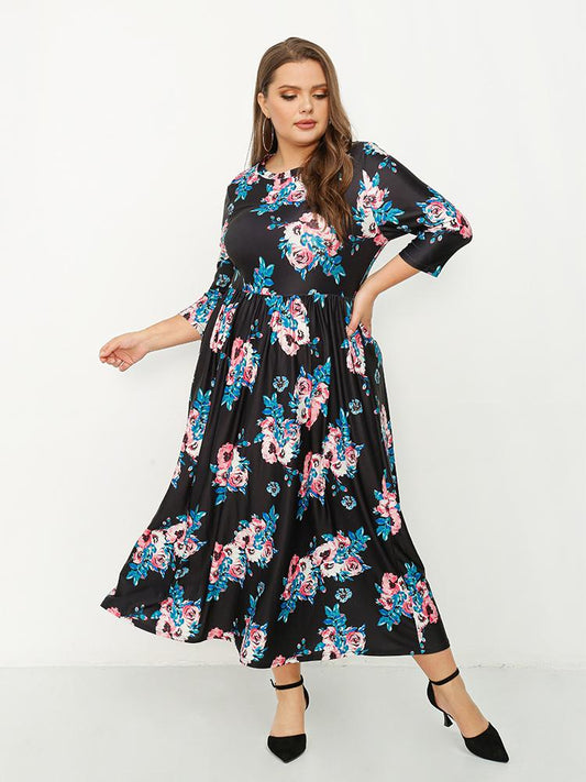 Floral Round Neck Maxi Dress