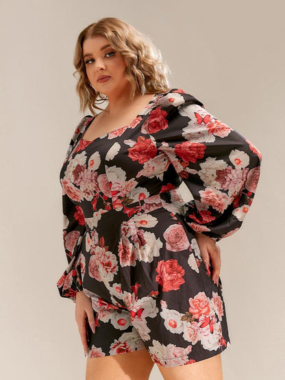 Floral Square Collar Jumpsuit